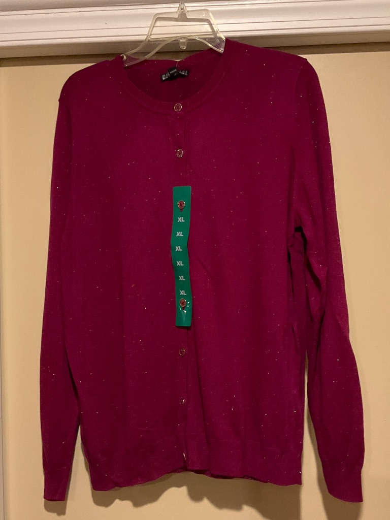 Nwt Nicole Miller Plum Berry Sparkle Button-Front Cardigan